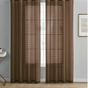 SEMI SHEER CURTAINS Brown Plaid